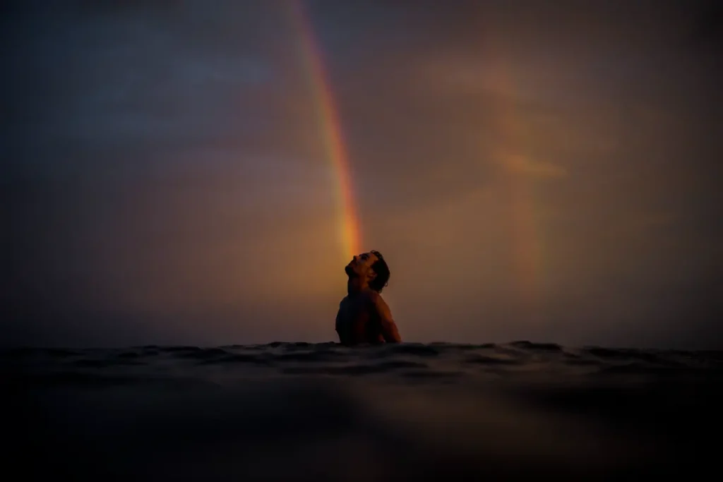 man enjoying in sea