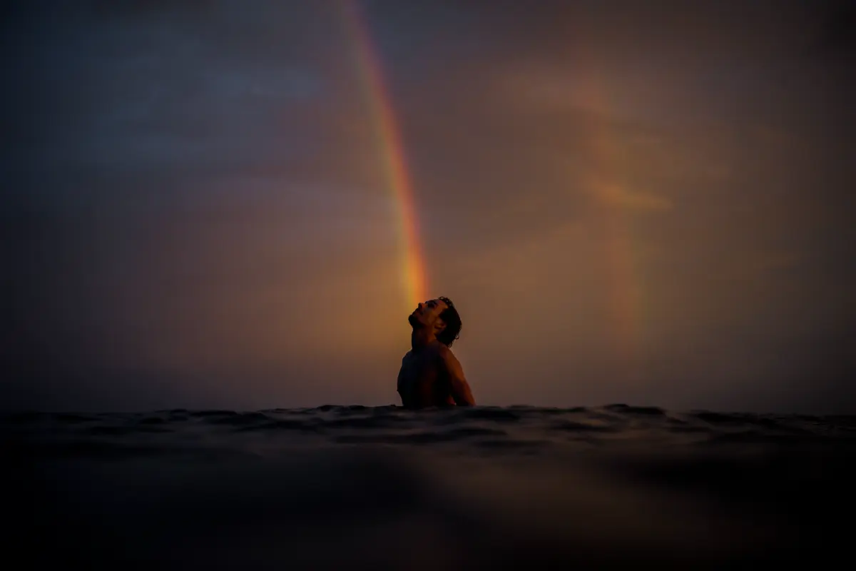 man enjoying in sea